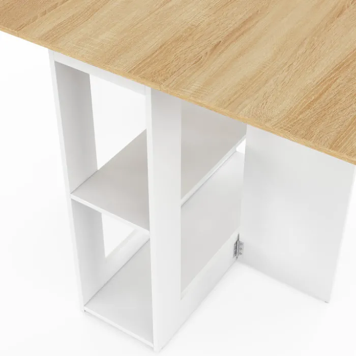 Ensemble table console pliable 2-4 personnes bois blanc et plateau façon hêtre avec 4 tabourets