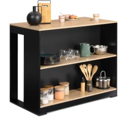 Ensemble table de bar + 2 tabourets de bar bois noir et imitation hêtre