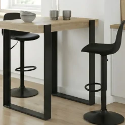 Ensemble table de bar bois et noir et 2 tabourets noir pied noir