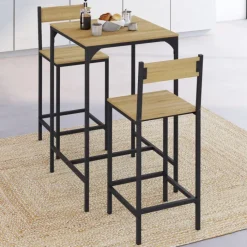 Ensemble table de bar carrée 60 cm et 2 chaises de bar design industriel