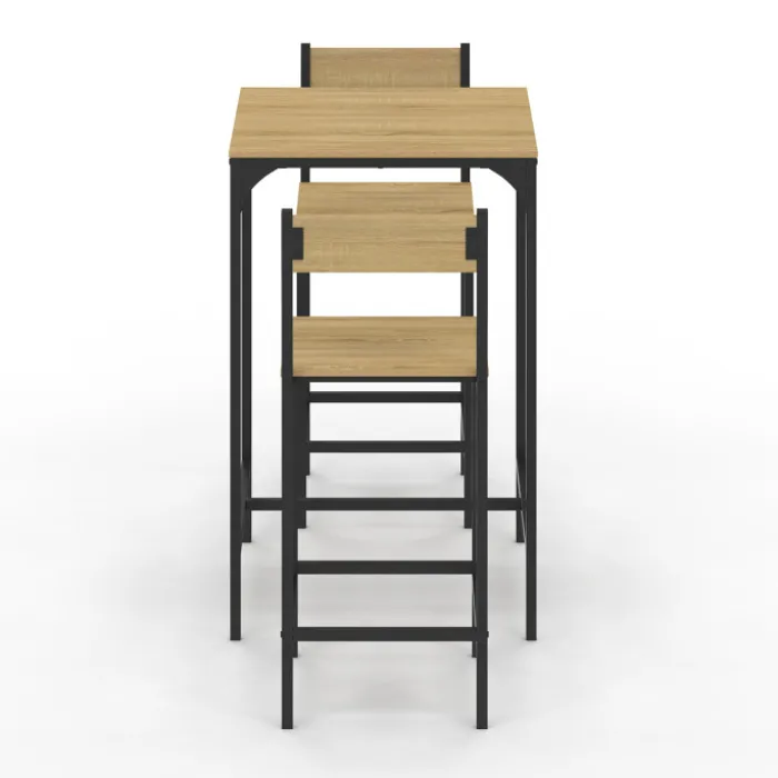 Ensemble table de bar carrée 60 cm et 2 chaises de bar design industriel