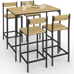 Ensemble table de bar et 4 chaises de bar industrielles