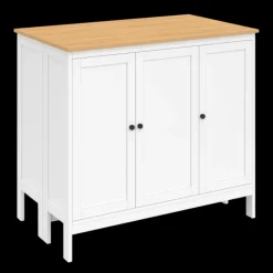 Ensemble table de bar ilot et 2 tabourets bois blanc plateau façon hêtre