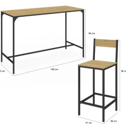 Ensemble table et 6 chaises hautes de bar au design industriel