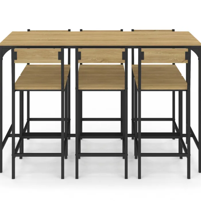 Ensemble table et 6 chaises hautes de bar au design industriel