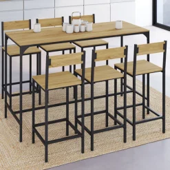Ensemble table et 6 chaises hautes de bar au design industriel