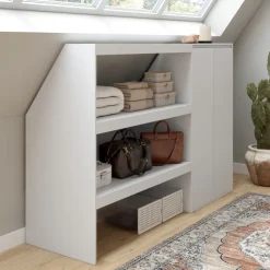 Ensemble étagère 2 niveaux + armoire 2 portes sous pente blanc