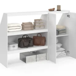 Ensemble étagère 2 niveaux + armoire 2 portes sous pente blanc