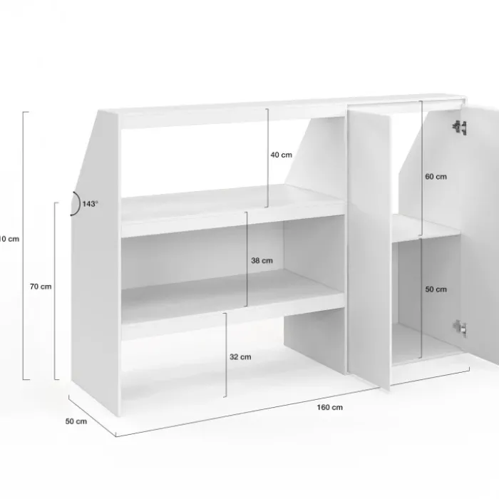 Ensemble étagère 2 niveaux + armoire 2 portes sous pente blanc