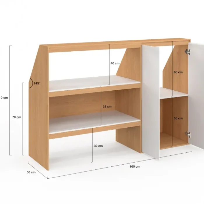 Ensemble étagère 2 niveaux + armoire 2 portes sous pente hêtre et blanc