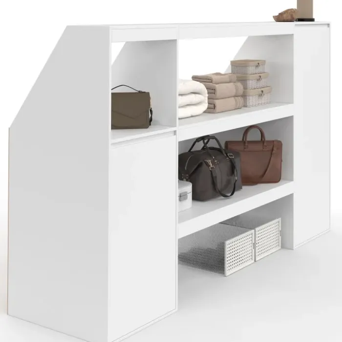 Ensemble étagère 2 niveaux, armoire 2 armoire 1 porte + 1 niche sous pente TOMI blanc