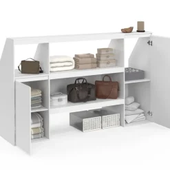 Ensemble étagère 2 niveaux, armoire 2 armoire 1 porte + 1 niche sous pente TOMI blanc