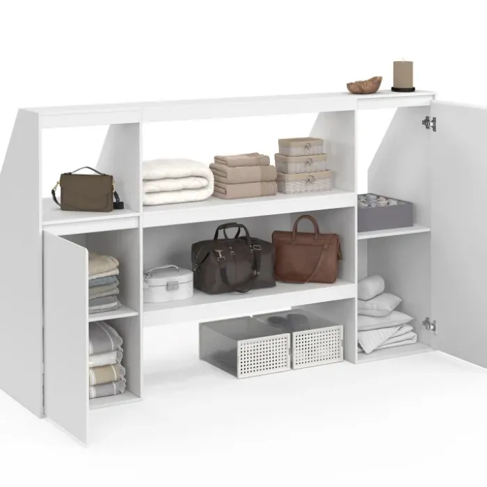 Ensemble étagère 2 niveaux, armoire 2 armoire 1 porte + 1 niche sous pente TOMI blanc