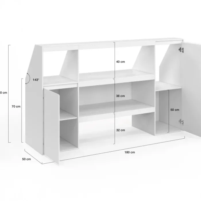 Ensemble étagère 2 niveaux, armoire 2 armoire 1 porte + 1 niche sous pente TOMI blanc