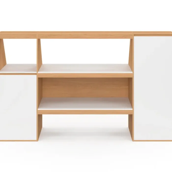 Ensemble étagère 2 niveaux, armoire 1 porte et armoire 1 porte + 1 niche sous pente hêtre et blanc