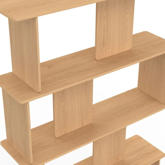 Etagère 4 niveaux asymétrique façon hêtre design arrondi