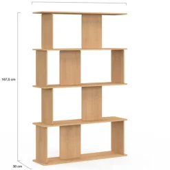 Etagère 4 niveaux asymétrique façon hêtre design arrondi