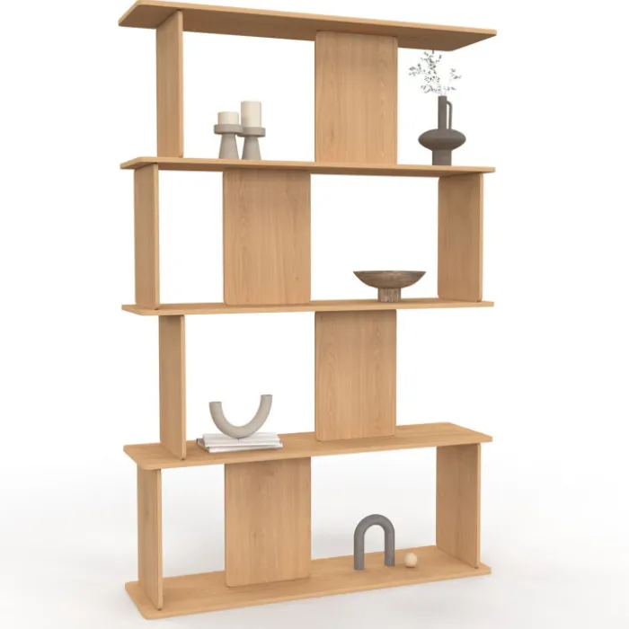 Etagère 4 niveaux asymétrique façon hêtre design arrondi