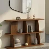 Etagère 2 niveaux japandi asymétrique effet noyer