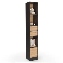 Etagère bibliothèque 190 cm 3 étagères 2 tiroirs 1 placard noir et effet bois