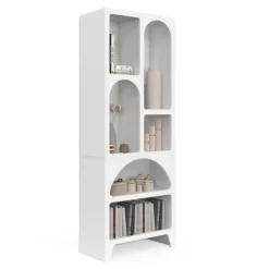 Etagère bibliothèque 6 compartiments style organique bois blanc