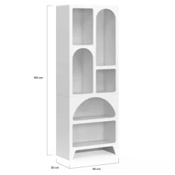 Etagère bibliothèque 6 compartiments style organique bois blanc
