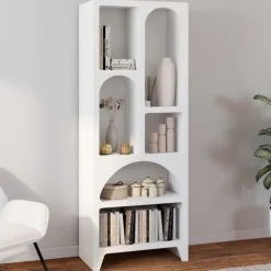 Etagère bibliothèque 6 compartiments style organique bois blanc