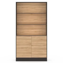 Etagère bibliothèque 3 niveaux XXL 1 placard noir et effet bois 190 cm