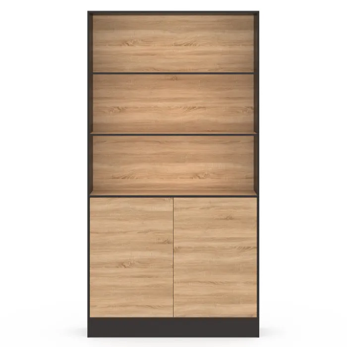 Etagère bibliothèque 3 niveaux XXL 1 placard noir et effet bois 190 cm