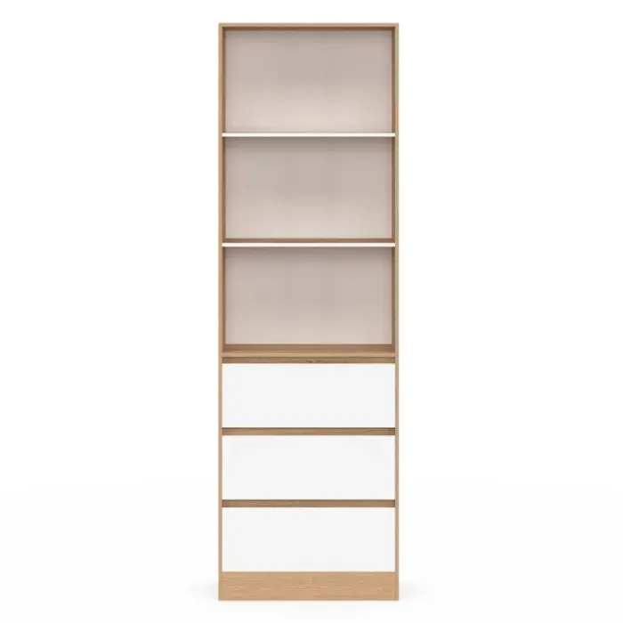Etagère bibliothèque 3 niveaux 3 tiroirs blanc et effet bois
