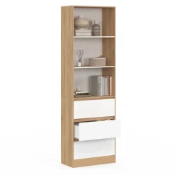 Etagère bibliothèque 3 niveaux 3 tiroirs blanc et effet bois