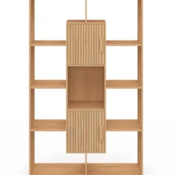 Etagère bibliothèque avec 11 compartiments et 2 cases effet lattes 143 cm