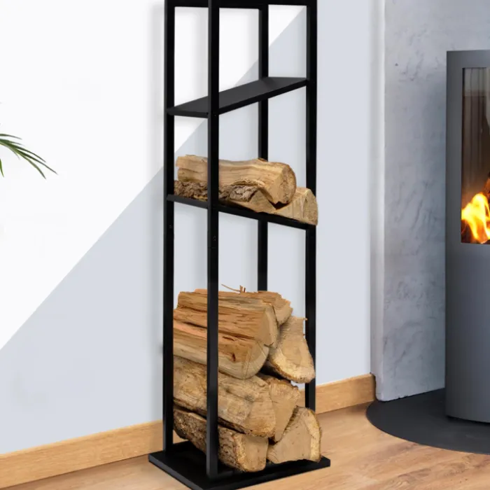 Etagère de rangement pour bois de chauffage en acier noir
