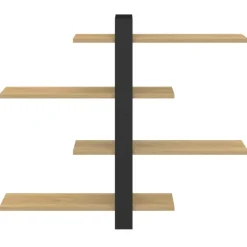 Etagère murale avec étagères coulissantes 4 niveaux façon hêtre et noir