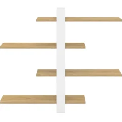 Etagère murale avec étagères coulissantes 4 niveaux façon hêtre et blanc