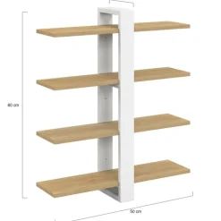 Etagère murale avec étagères coulissantes 4 niveaux façon hêtre et blanc