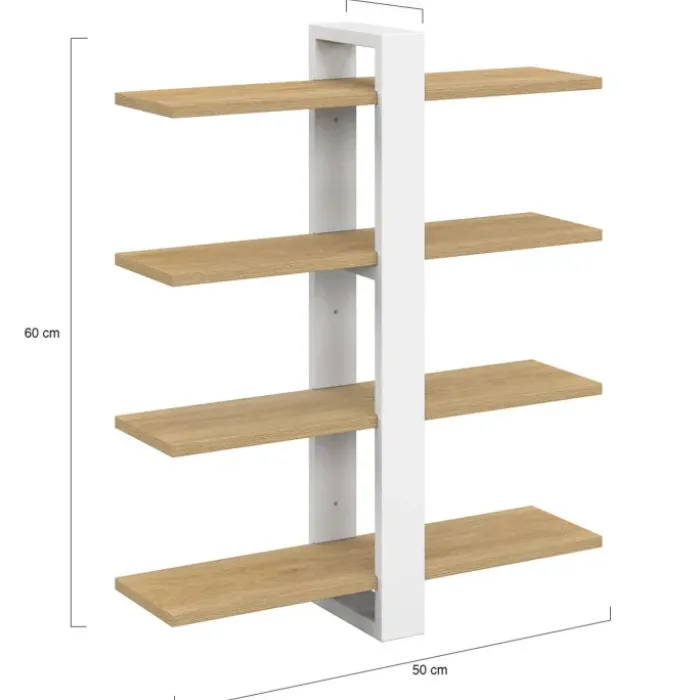 Etagère murale avec étagères coulissantes 4 niveaux façon hêtre et blanc