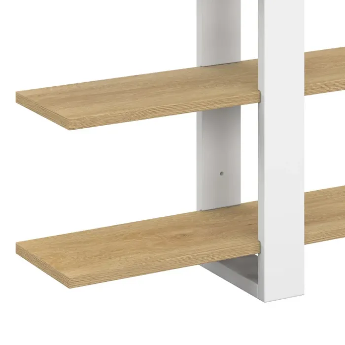 Etagère murale avec étagères coulissantes 4 niveaux façon hêtre et blanc