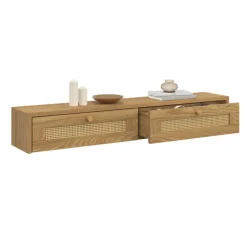 Etagère murale console d'entrée 2 tiroirs effet naturel cannage