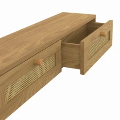 Etagère murale console d'entrée 2 tiroirs effet naturel cannage