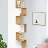 Etagère murale d'angle 5 niveaux bois et cannage