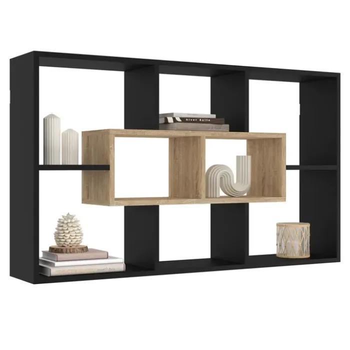 Etagère murale noire et effet bois