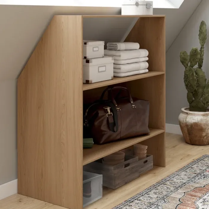 Etagère sous pente 2 niveaux 100 x 50 x 70/110 cm bois façon hêtre