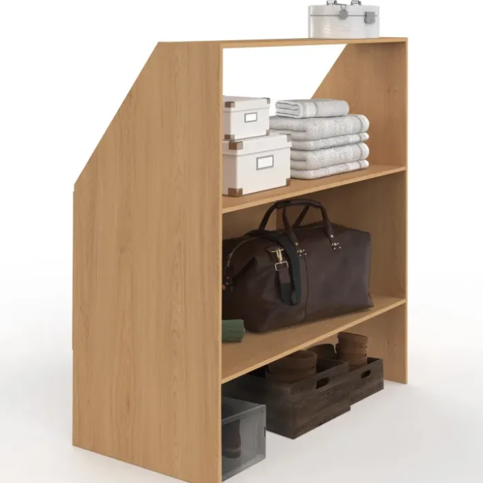 Etagère sous pente 2 niveaux 100 x 50 x 70/110 cm bois façon hêtre