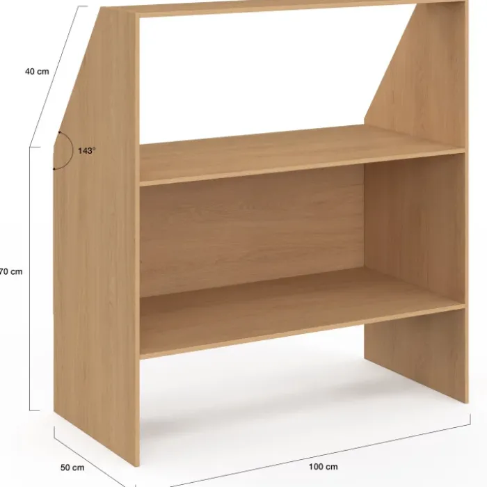 Etagère sous pente 2 niveaux 100 x 50 x 70/110 cm bois façon hêtre