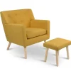 Fauteuil avec repose pieds en tissu jaune style scandinave