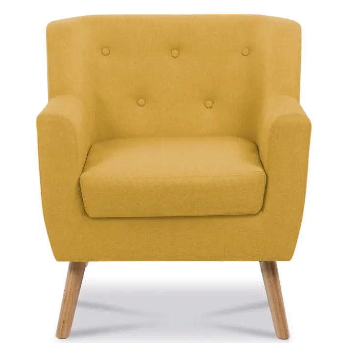 Fauteuil avec repose pieds en tissu jaune style scandinave