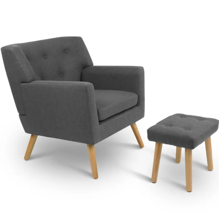 Fauteuil avec repose pieds en tissu gris anthracite style scandinave