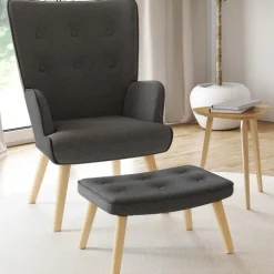 Fauteuil avec repose-pieds gris anthracite style scandinave