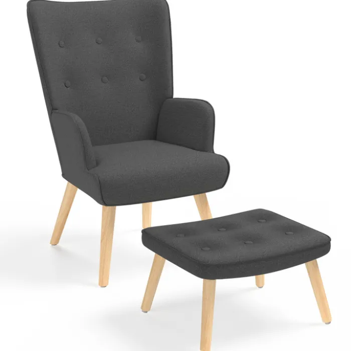 Fauteuil avec repose-pieds gris anthracite style scandinave